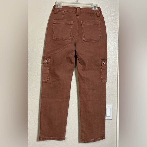 Vervet Rust Color Straight Leg Cargo Jeans with Elastic Waist. - Picture 15 of 16